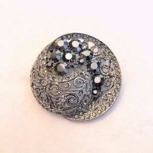 Vintage pin pendant, silver with grey crystals boutique jewelry